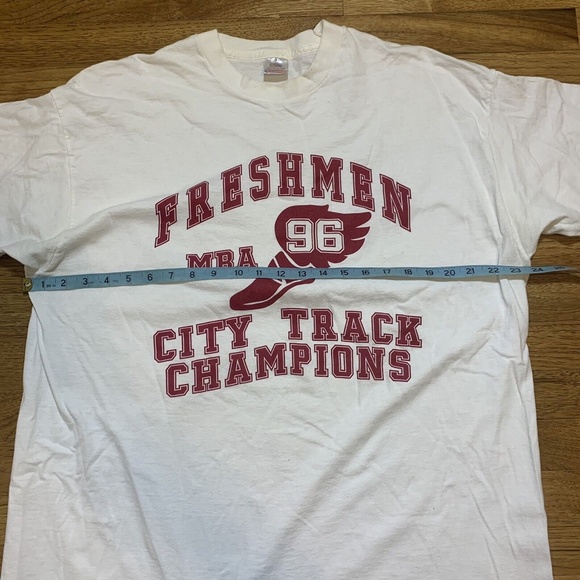 Vintage 90s Freshmen MBA Track Fruit of The Loom Tag USA 1996 White T-Shirt XL/L - Picture 7 of 9